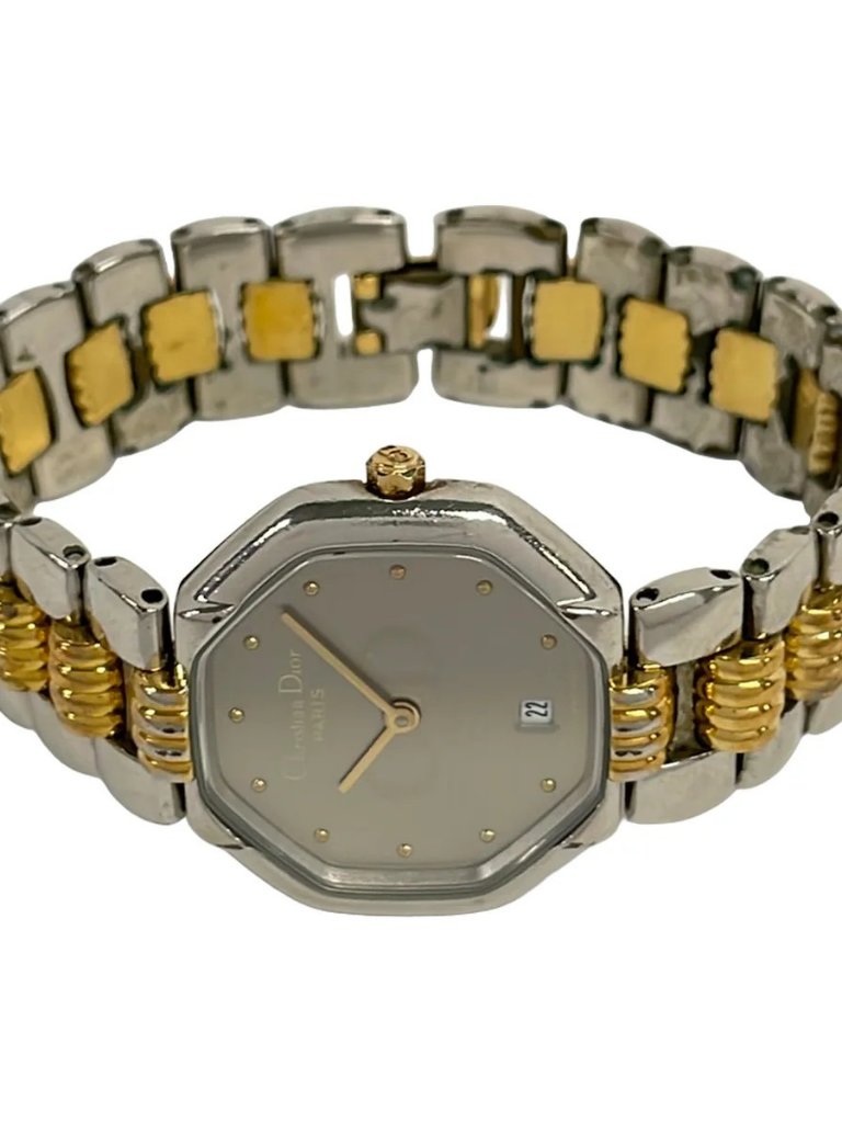 Dior/Christiandior Octagon Date 48.203 Silver Gold Women's Wrist Watch